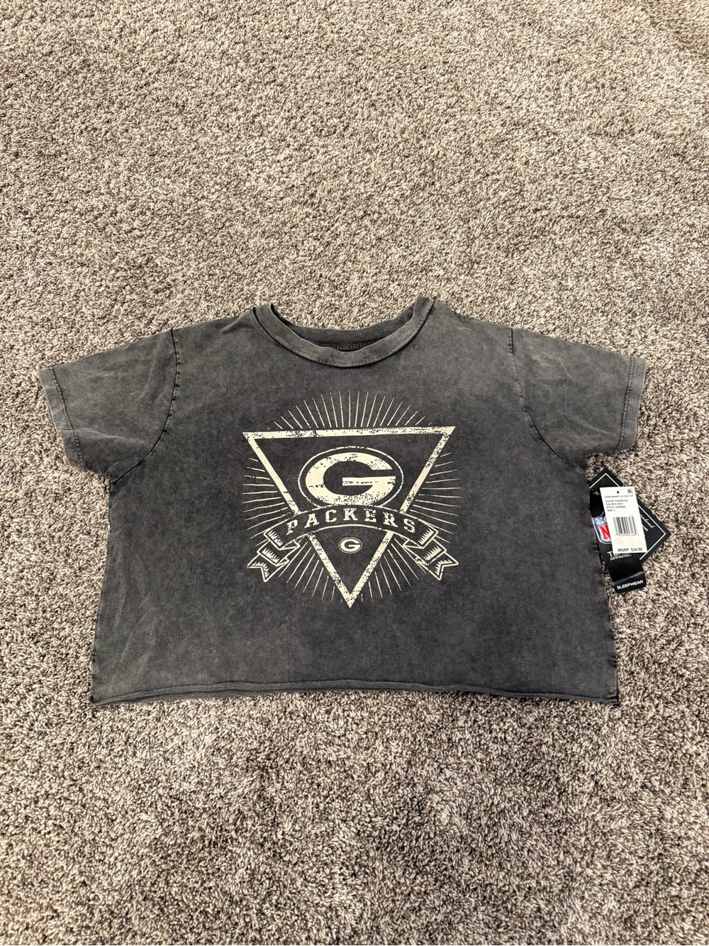 Green Bay Packers Women’s Crop Top T-Shirt Large Charcoal NWT NFL Team Apparel